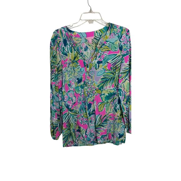 4170) Lily Pullitzer Tropical Harbor Island Rayon Tunic Top Size Medium - Picture 2 of 10